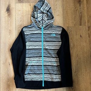 The North Face Gray and Black Hoodie with Teal Accents